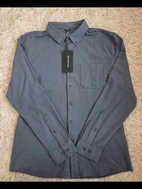Western Rise Mens X Cotton Button Down Shirt Moisture Wicking Pacific Blue Sz L